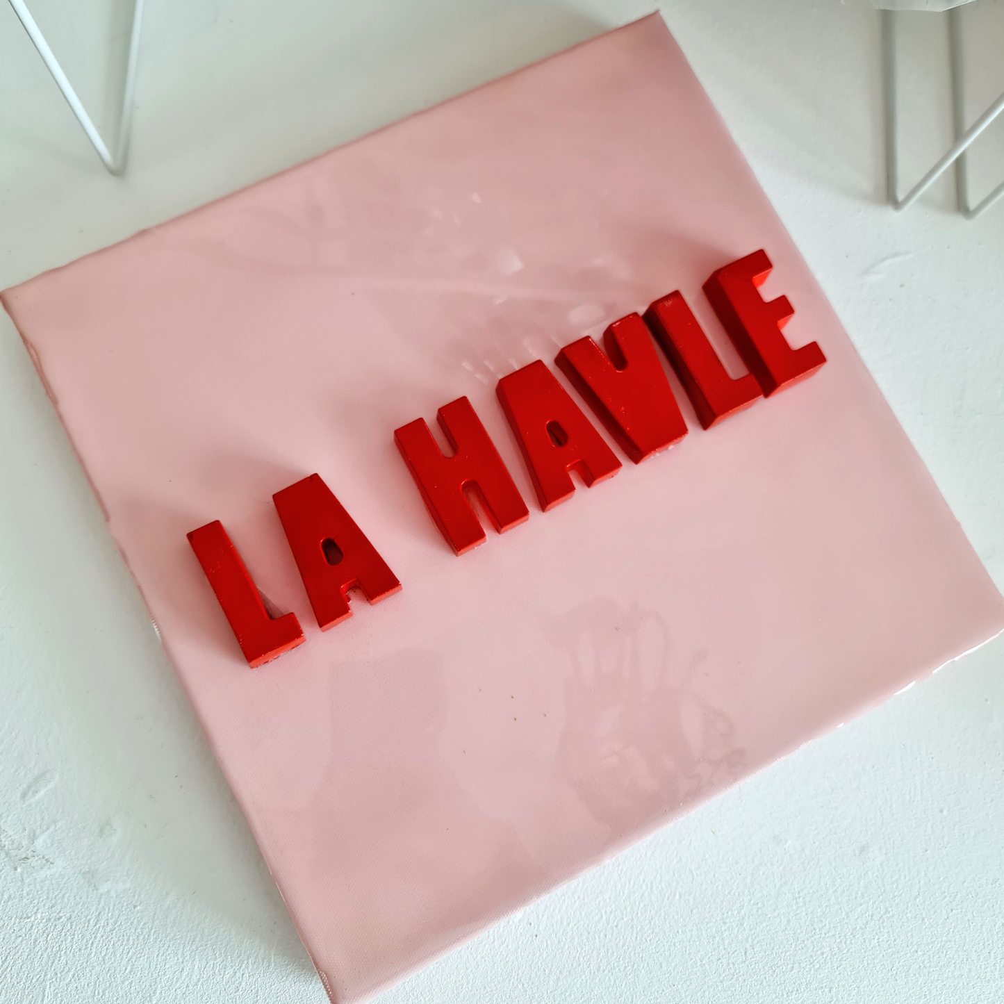 La Havle 30x30cm (Soft Pink Tuval & Red Yazı)